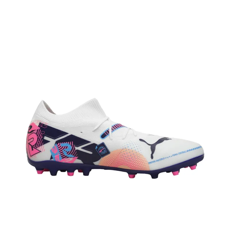 PUMA FUTURE 7 MATCH MG Rubber Short Studs Artificial Ground Coverage Support Soccer Shoes Unisex White Blue Pink-1