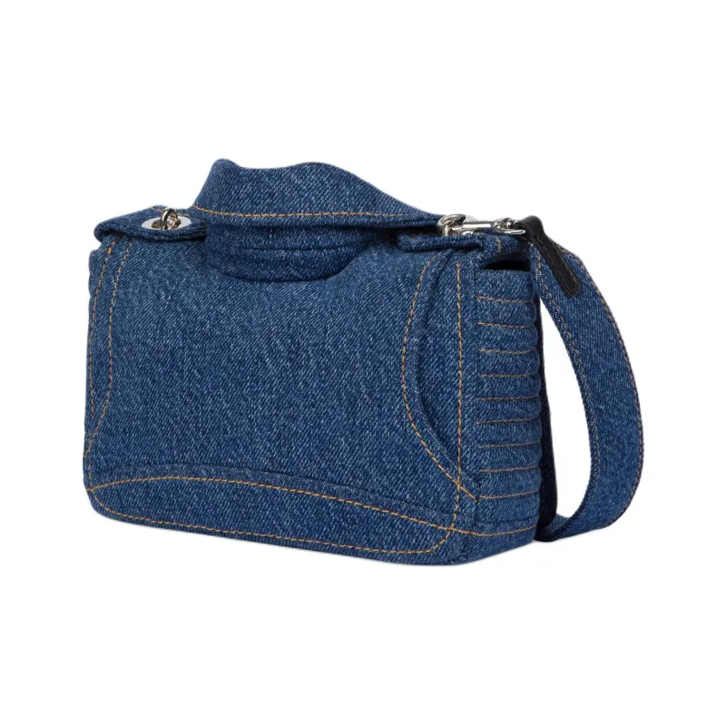 MOSCHINO Jacket-Style Logo Patch Denim Shoulder Bag-1