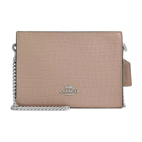 COACH Crocodile Pattern Leather Shoulder Bag Crossbody Bag Small Size Women's Gray