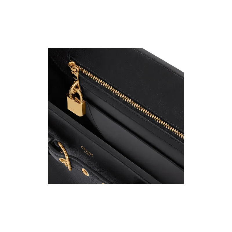 CELINE Cow Leather Handbag Women's Black-4