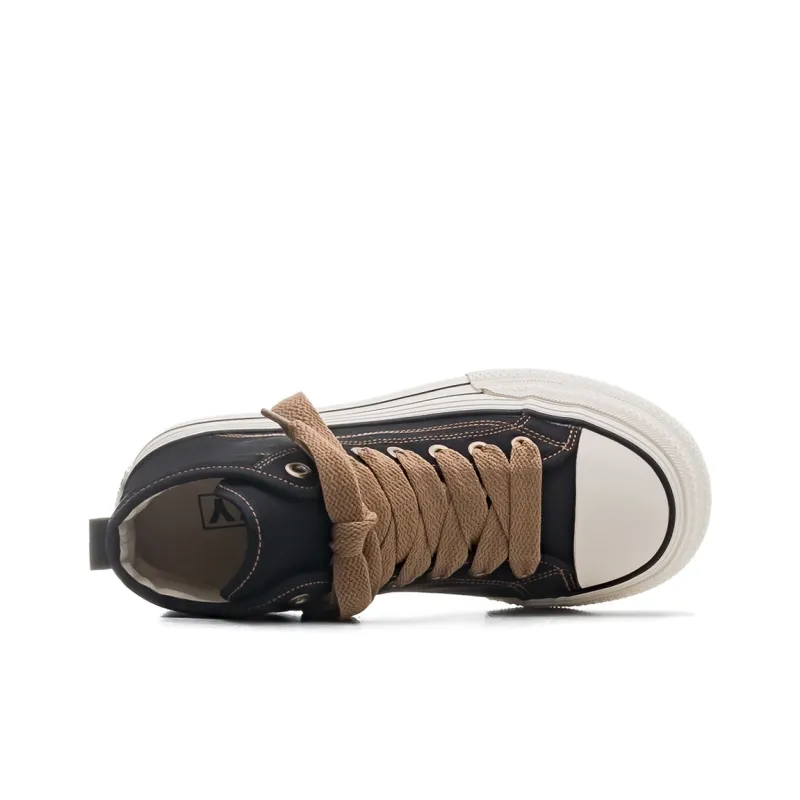 RENBEN Height Enhancing Wear Resistant Lightweight High Top Canvas Shoes Women's Black Brown-2