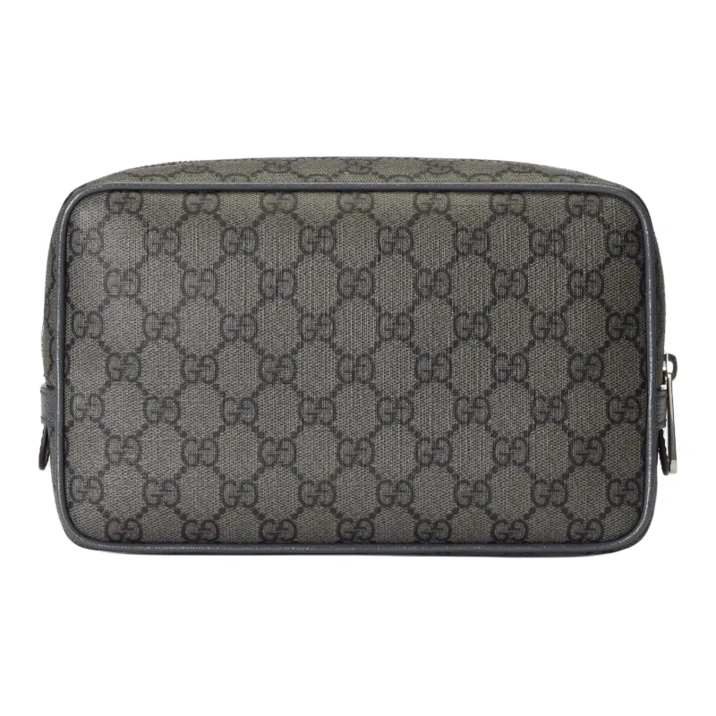 GUCCI Ophidia Canvas With Leather Makeup Bag Men Gray & Black-3