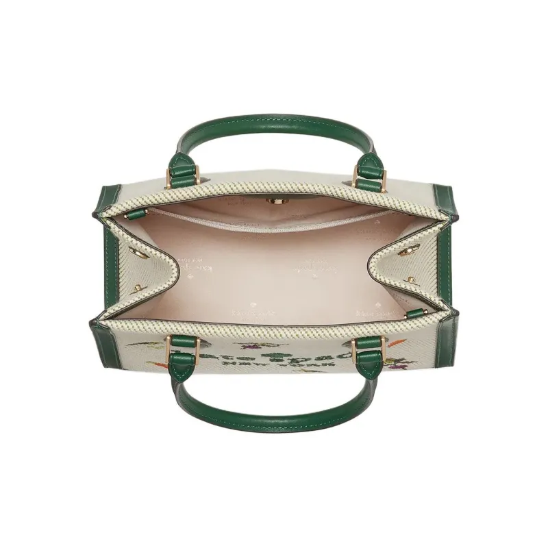 Kate Spade Embroidery Fabric Shoulder Bag, Crossbody Bag, Handbag Small Size Women's Green Multicolor-3