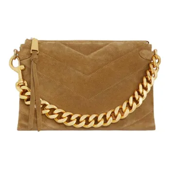 REBECCA MINKOFF Edie Quilted Suede Leather Shoulder Bag Crossbody Bag Women's Honey Brown