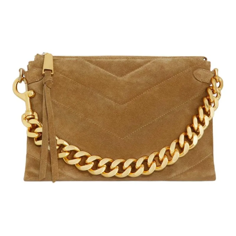REBECCA MINKOFF Edie Quilted Suede Leather Shoulder Bag Crossbody Bag Women's Honey Brown-0