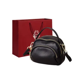 Old Man's Head Cow Leather Shoulder Bag Crossbody Bag Small Size Women's Black