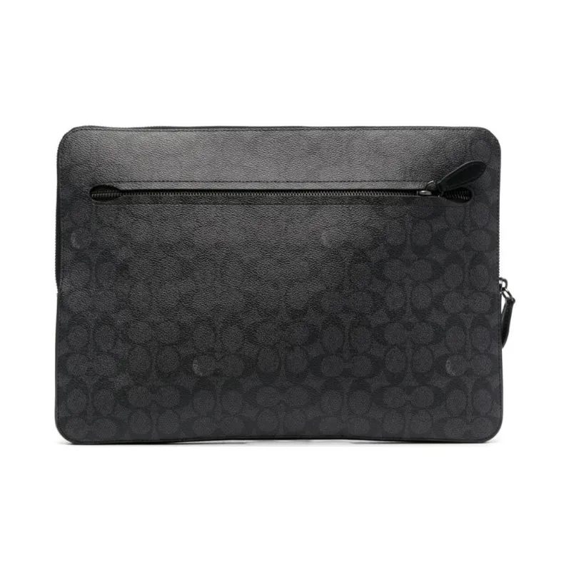 COACH Zip Around Coated Canvas With Delicate Calfskin Laptop Bag Large Size Men's Black-1