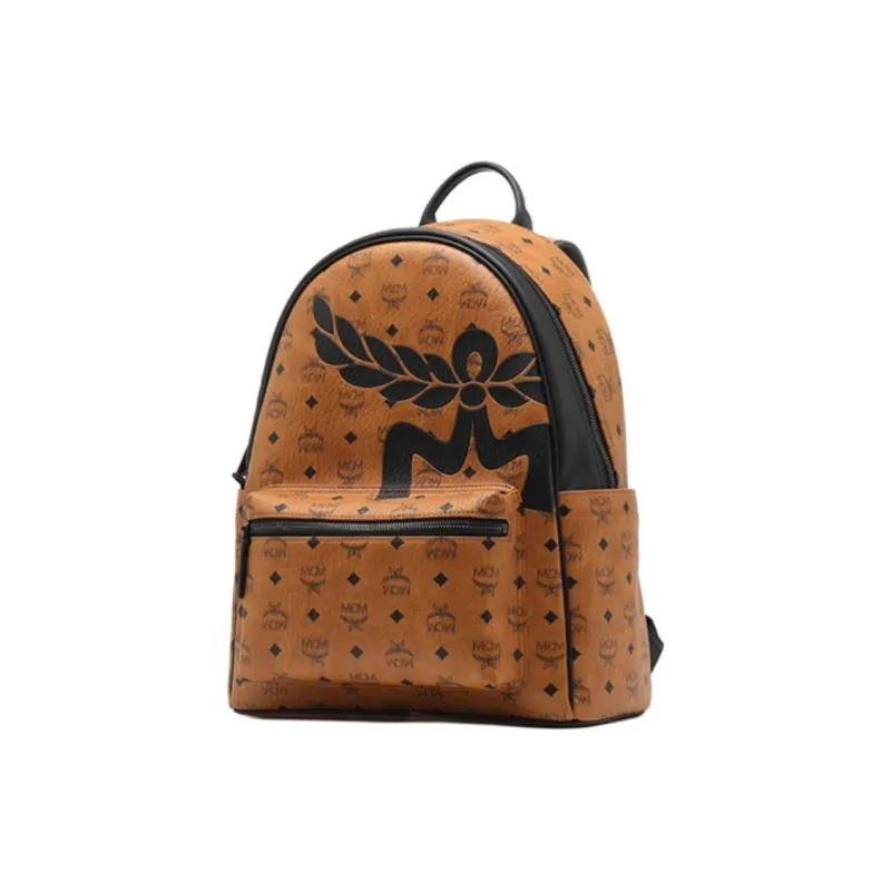 MCM Canvas With Leather Backpack Medium Size Unisex Cognac-1