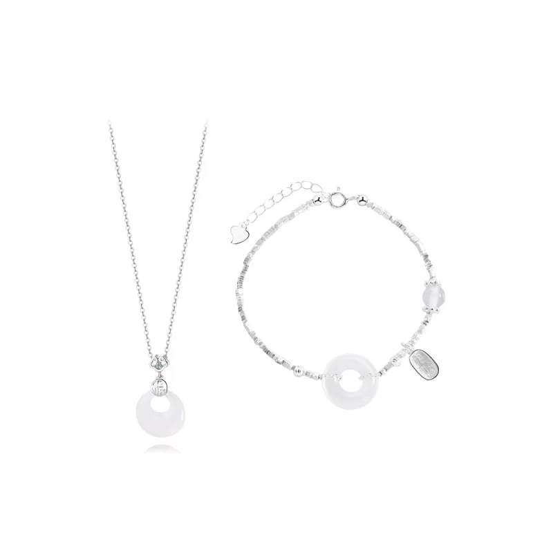 Muyan Colored Glaze Full Of Blessing Peace Buckle Jade Necklace Women's-0