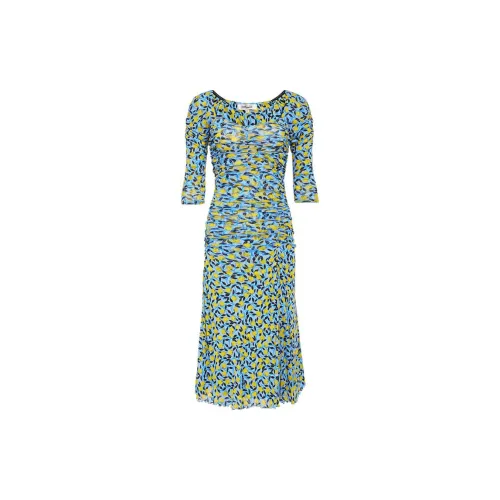 DVF Long-Sleeved Dresses Women's Blue Yellow Peach Blossom