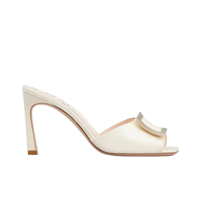 Roger Vivier Slip Resistant Leather, Slide Slippers 8cm Women's Ecru-1