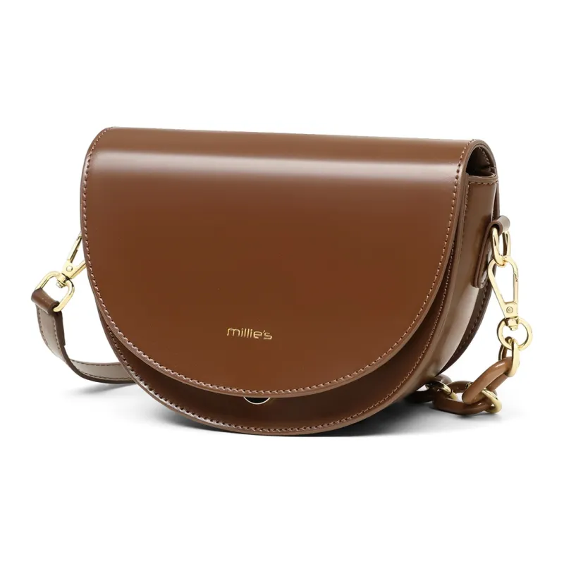 MILLIE'S Cow Leather With Synthetic Leather Saddle Bag, Shoulder Bag Regular Women's Cocoa Brown-2