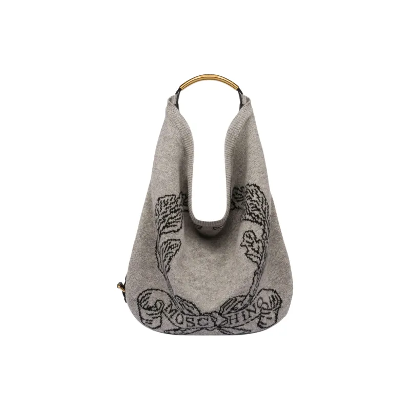 MOSCHINO Pure Wool Handbag Shoulder Bag Large Size Women's Gray-0