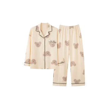 Montagut Pajama Set Autumn And Winter Season Women's 2 Pack Beige Yellow