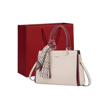 Old Man's Head Split Cow Leather With Synthetic Leather Crossbody One Shoulder Handbag Women's Apricot