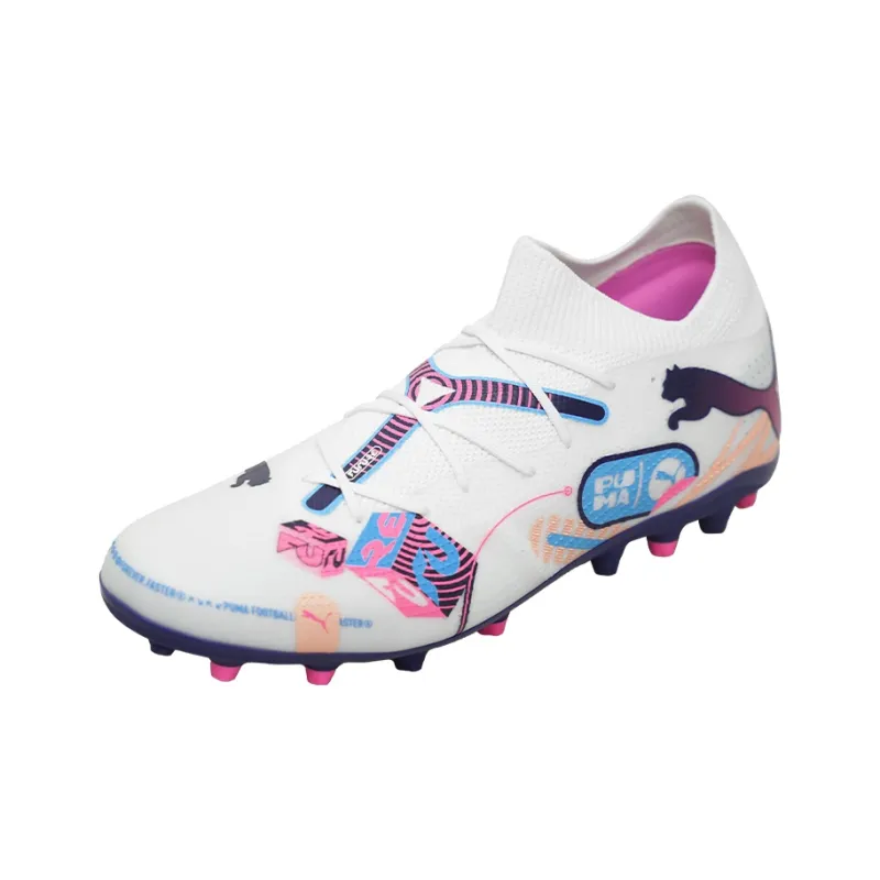 PUMA FUTURE 7 MATCH MG Rubber Short Studs Artificial Ground Coverage Support Soccer Shoes Unisex White Blue Pink-2