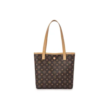 ST&SAT Synthetic Leather Tote Bag, Shopping Bag, Shoulder Bag Women's Coffee/Ecru
