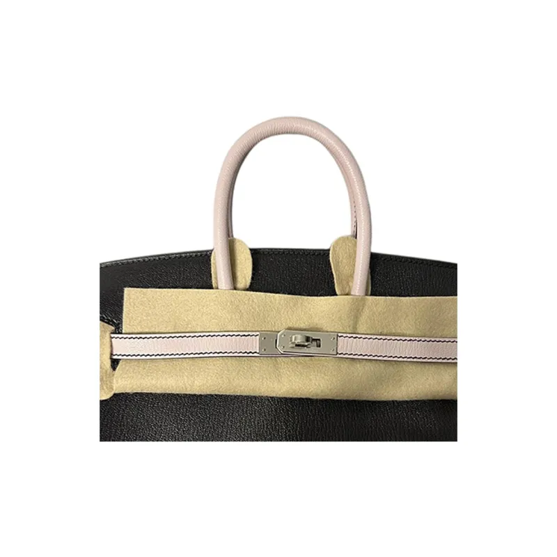 HERMES Birkin Goatskin Birkin Bag Handbags Women's Black With Dream Purple Accents-3