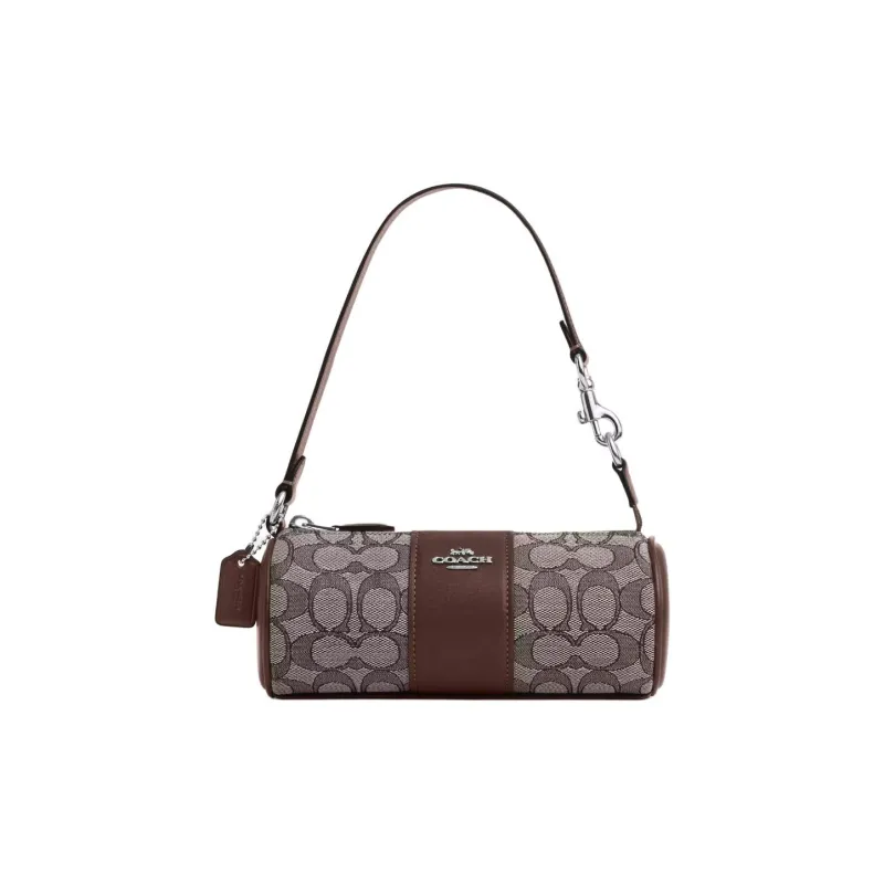 COACH Nolita Fabric With Leather Cylinder Bag One Shoulder Handbags Small Size Women's Dark Coffee-0