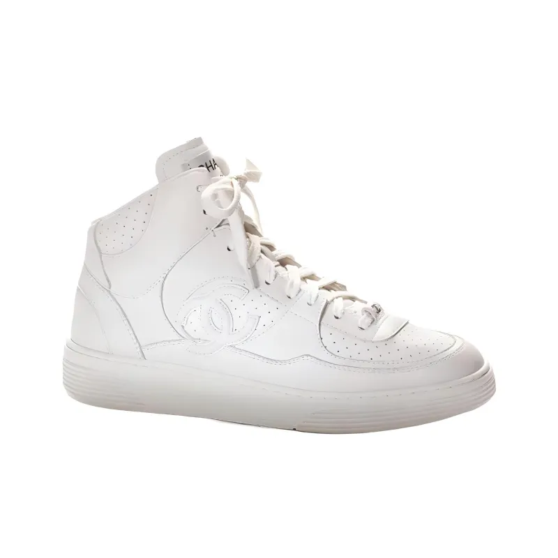 CHANEL Wear-Resistant High-Top Skateboard Shoes Men's White-1