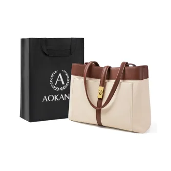 AOKANG Cow Leather Tote Bag, Shopping Bag, Shoulder Bag Large Size Women's Vil Brown/Kama Black