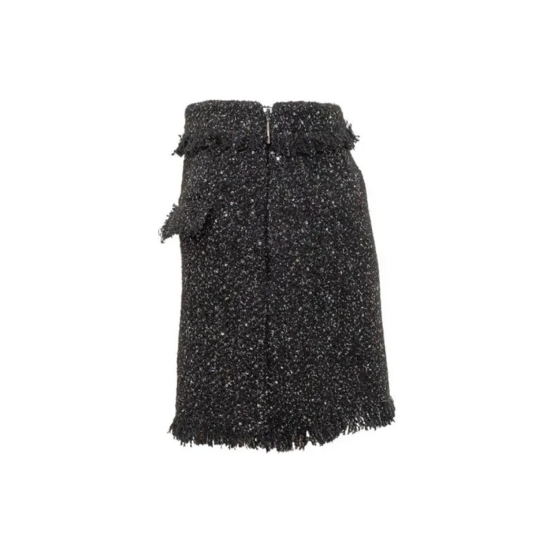 MSGM High Waist Frayed Trim Boucle Mini Skirt-1