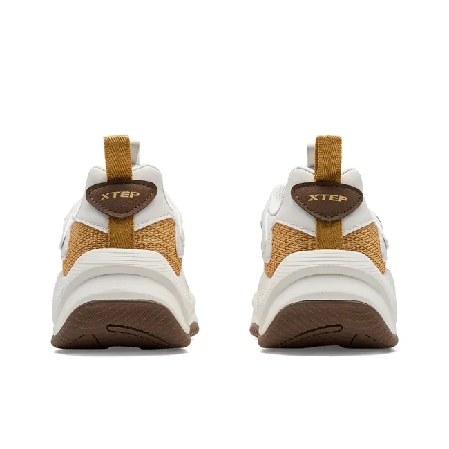 XTEP Lightning 5.0 Height Increasing Low Top Casual Shoes Women's White Sand Gray/Driftwood Yellow/Malt Brown-4