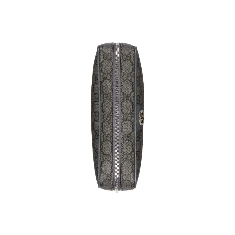 GUCCI Ophidia Canvas With Leather Makeup Bag Men Gray & Black-5