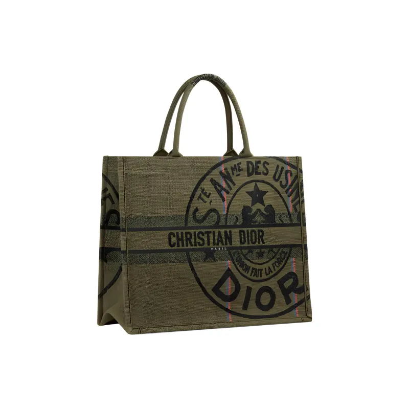 DIOR BookTote Canvas Canvas Bag Tote Bag Shopping Bag Handbag Large Size Women's Khaki Green-1