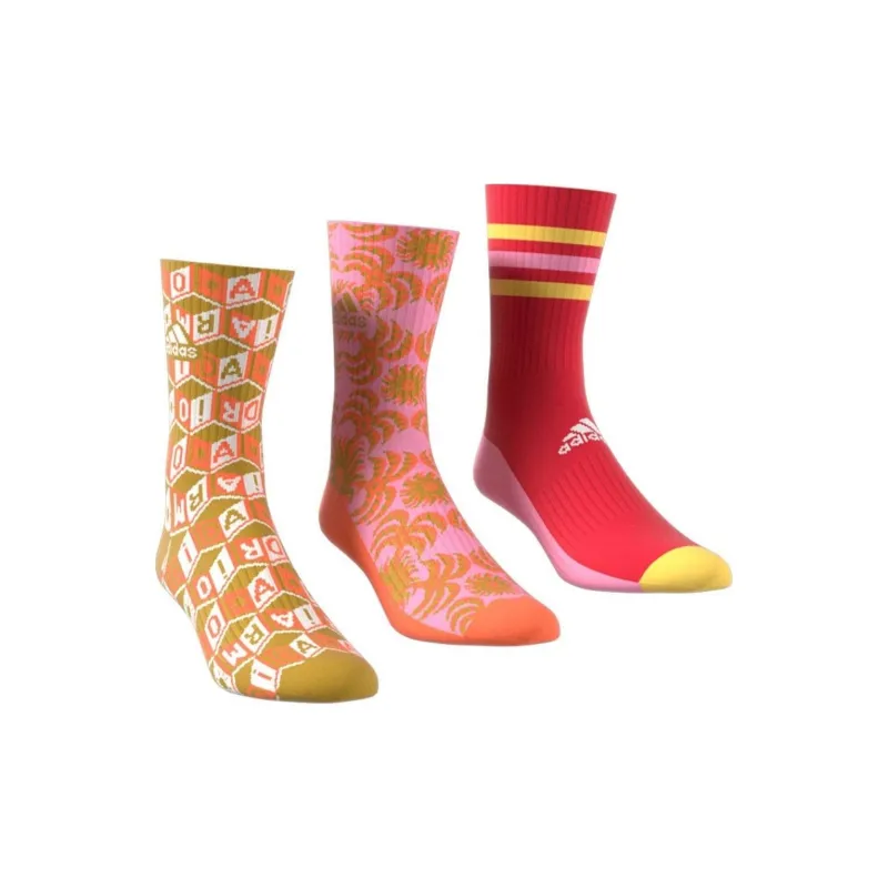Adidas x FARM FARM Rio Mid-Calf Socks Unisex 3 Pack Multicolor Gold Pink-1