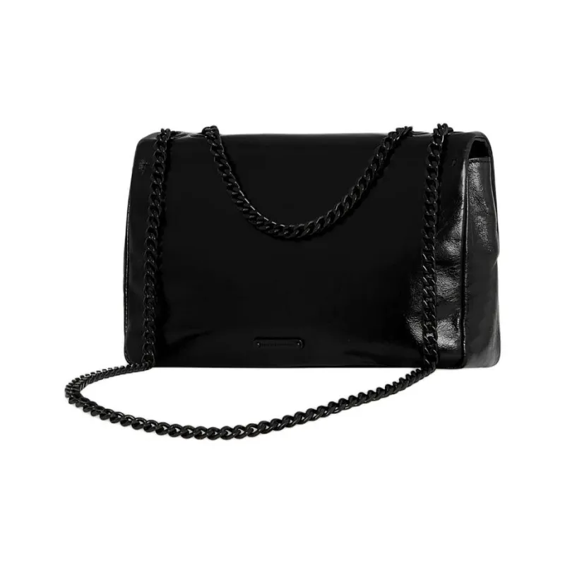 REBECCA MINKOFF Edie Genuine Leather Shoulder Bag Crossbody Bag Medium Size Women's Black-1