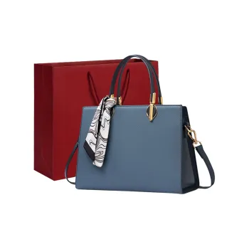 Old Man's Head Cow Leather With Synthetic Leather Handbag, Shoulder Bag Women's Blue