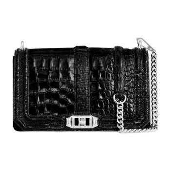 REBECCA MINKOFF Genuine Leather Shoulder Bag Crossbody Bag Women's Black & Silver
