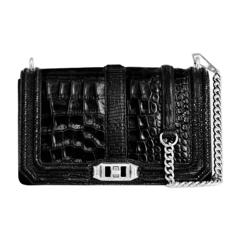 REBECCA MINKOFF Genuine Leather Shoulder Bag Crossbody Bag Women's Black & Silver-0