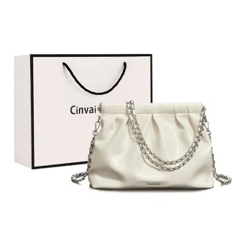 CinvaiKrose Synthetic Leather Shoulder Bag Crossbody Bag Armrest Tote Bag Women's Cream White/Black