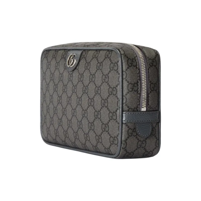GUCCI Ophidia Canvas With Leather Makeup Bag Men Gray & Black-1