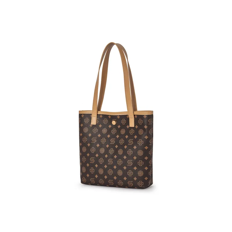 ST&SAT Synthetic Leather Tote Bag, Shopping Bag, Shoulder Bag Women's Coffee/Ecru-1