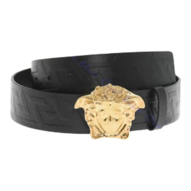 VERSACE Leather Metal Leather Belts Men Black Width: 4cm-1