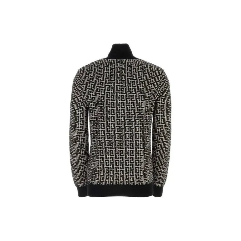 BALMAIN Monogram Intarsia Knitted Roll Neck Jumper-1