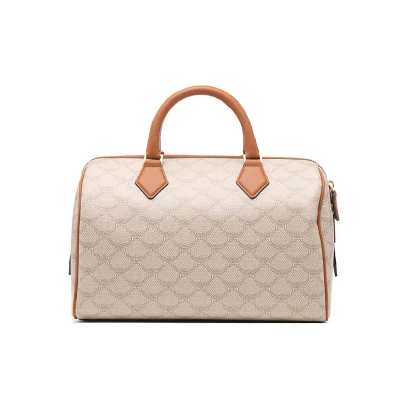 MCM Leather Crossbody Bag Boston Bag Handbag Medium Size Women's Beige-3