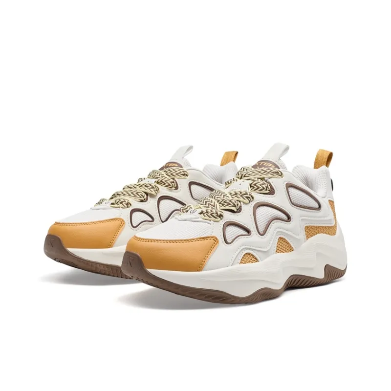XTEP Lightning 5.0 Height Increasing Low Top Casual Shoes Women's White Sand Gray/Driftwood Yellow/Malt Brown-2