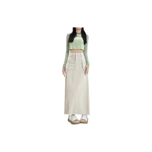 Rose Denim Long Skirts Women's Apricot