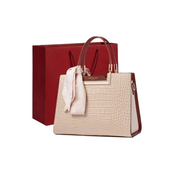 Old Man's Head Cow Leather With Synthetic Leather Handbag Women's Apricot