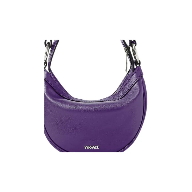 VERSACE Calfskin Hobo Biker Shoulder Bag Handbag Small Size Women's Purple-4