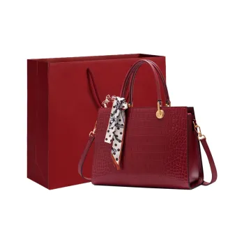 Old Man's Head Split Cow Leather With Synthetic Leather Crossbody One Shoulder Handbag Tubas Women's Red