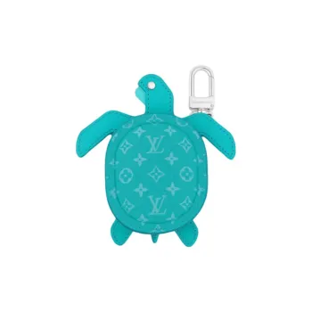 LOUIS VUITTON Turtle Leather Paneled Canvas Pendants Coin Purses Earphone Cases Men Turquoise