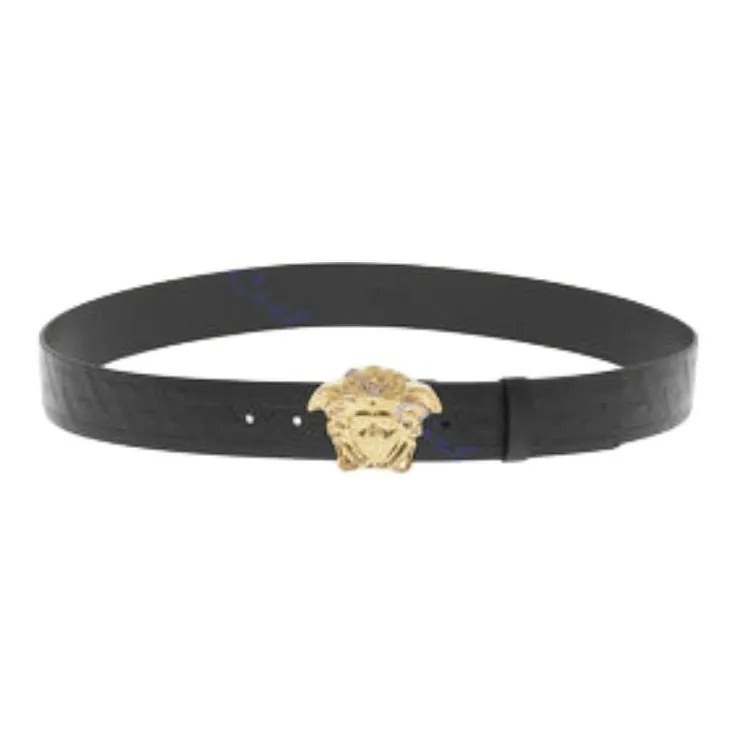VERSACE Leather Metal Leather Belts Men Black Width: 4cm-0