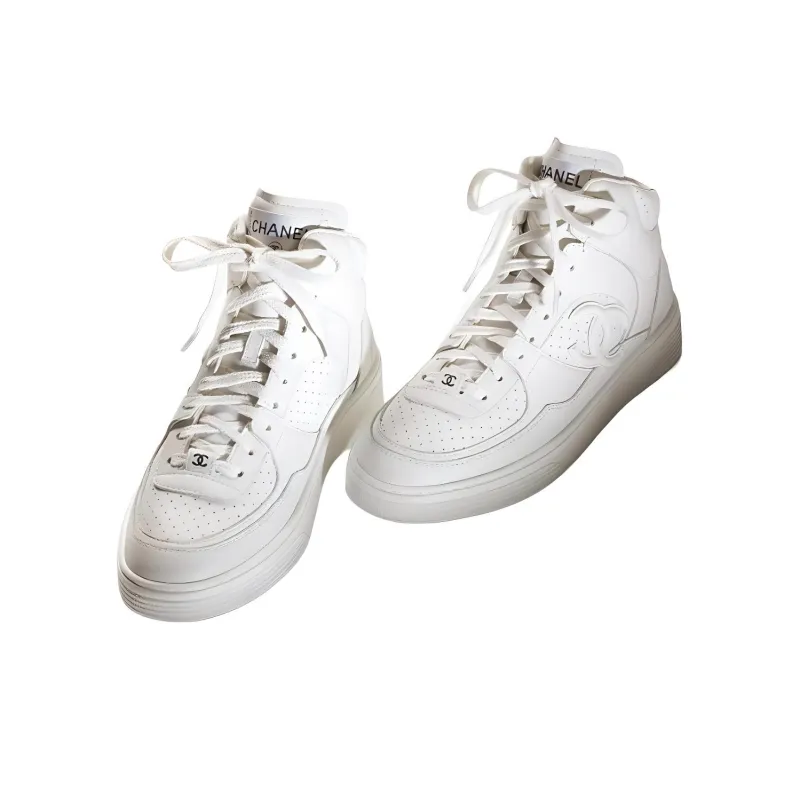 CHANEL Wear-Resistant High-Top Skateboard Shoes Men's White-2