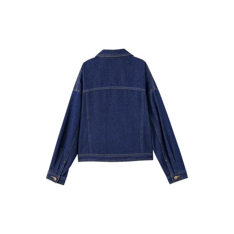 OUNIXUE Denim Jacket Women's Dark Blue-1