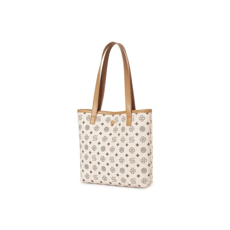 ST&SAT Synthetic Leather Tote Bag, Shopping Bag, Shoulder Bag Women's Coffee/Ecru-7